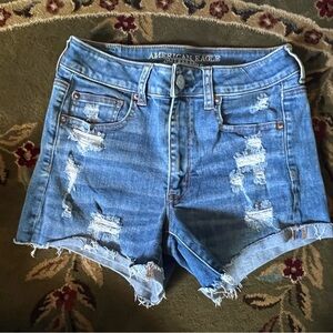 American Eagle Outfitters Women's Light Blue Ripped Jean Shorts